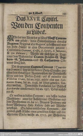 Das XXVII. Capitel. Von dem Conventen zu Lübeck