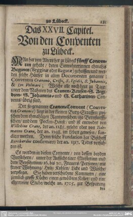 Das XXVII. Capitel. Von dem Conventen zu Lübeck