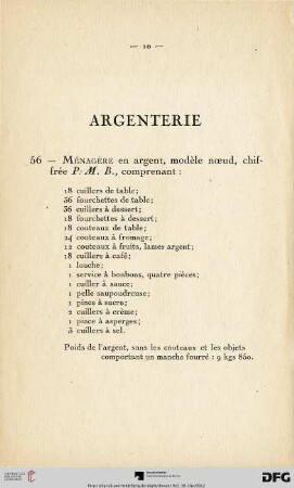 Argenterie (Nr. 56-67)