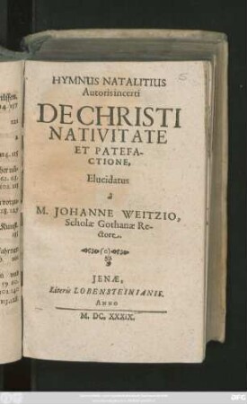 Hymnus Natalitius Auctoris incerti De Christi Nativitate Et Patefactione