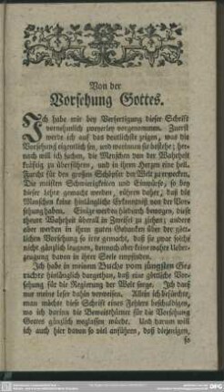 Von der Vorsehung Gottes