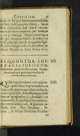Sequuntur Suffragia Juris Consultorum praeclarissimorum secundum temporis, quo ... [u.a.]