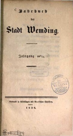 Jahrbuch der Stadt Wemding. 1834/35 (1836)