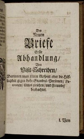Der neuen Briefe Erste Abhandlung/ Von Visit-Schreiben [...]