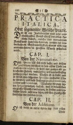 Cap. II. Von der Additione