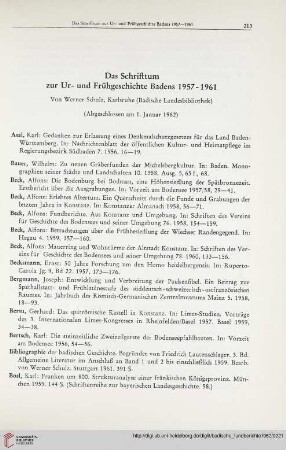 Das Schrifttum zur Ur- und Frühgeschichte Badens 1957 - 1961