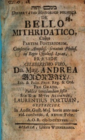 Diss. hist. polit. de bello Mithridatico