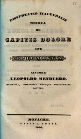 Diss. inaug. med. de capitis dolore, sive cephalodynia