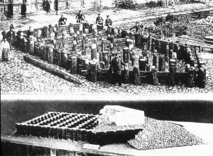 Pfahlrost eines Pfeilers der römischen Rheinbrücke bei Mainz