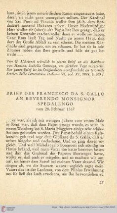 Brief des Francesco da S. Gallo an reverendo Monsignor Spedalengo