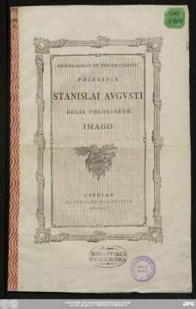 Serenissimi Et Potentissimi Principis Stanislai Avgvsti Regis Poloniarvm Imago