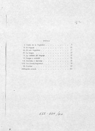 113-114/ BCA, Inhaltsverzeichnis