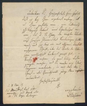 Brief des Arztes Christoph Wilhelm Hufeland