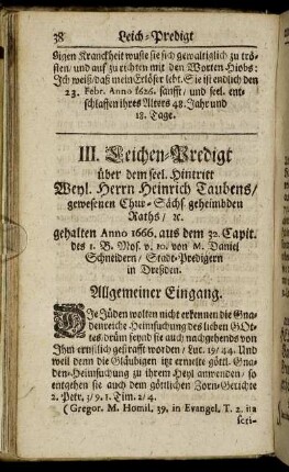 III. Herrn Heinrich Taubens/ gewesenen Chur-Sächs. geheimbden Raths/ [et]c.