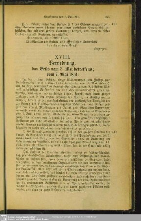 XVIII. Verordnung, das Gesetz vom 3. Mai betreffend; vom 7. Mai 1851