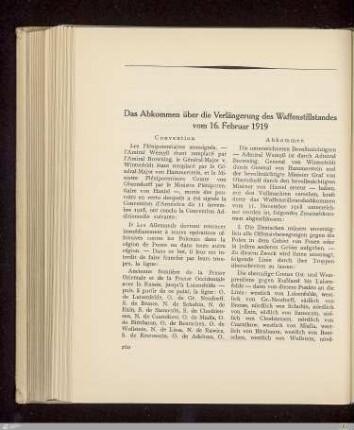 Das Abkommen über die Verlängerung des Waffenstillstandes vom 16. Februar 1919