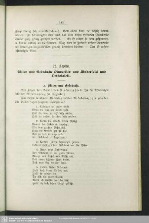 22. Kapitel. Sitten und Gebräuche Kinderlied und Kinderspiel und Ortsdialekt