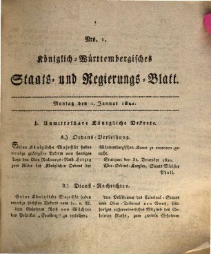 Königlich-Württembergisches Staats- und Regierungsblatt : vom Jahr ... 1821, 1821