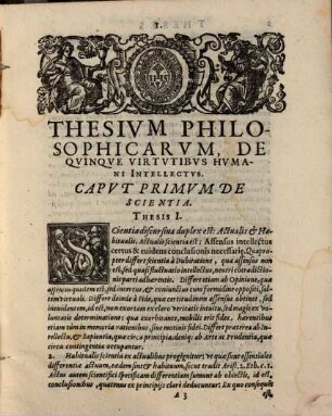 Theses Philosophicae De Qvinqve Virtvtibvs Hvmani Intellectvs