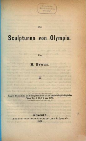 Die Sculpturen von Olympia : von H. Brunn. 2