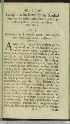 Cap. I. Epitomatoris Lipsiensis cura, pro confusione linguarum in turri babylonica servanda