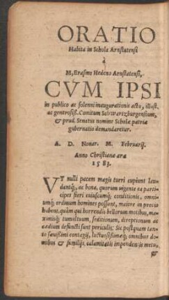 Oratio Habita in Scola Arnstatensi ...