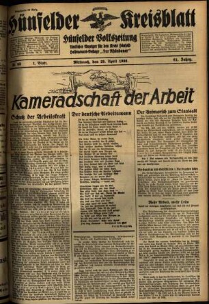 Erste Ausgabe vom Mittwoch, den 29. April 1936.