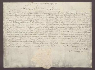 Heidelberger Studienzeugnis des Franz Friedrich Sturmfeder von Oppenweiler.