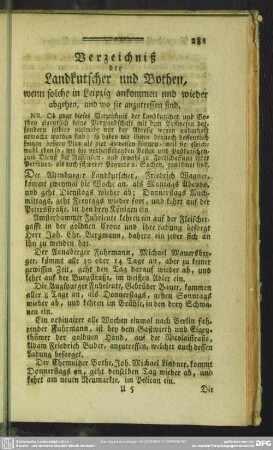 Verzeichniß der Landkutscher und Bothen