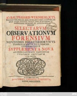 Vol. 7: Svpplementa Nova Ad Omnes Partes Hvc Vsqve Editas : Cvm Indice