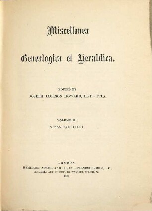Miscellanea genealogica et heraldica. 3. 1878/80, Jan. - Dez. = Nr. 1 - 36