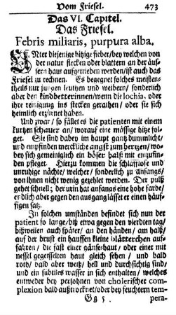 Das VI. Capitel. Das Friesel. Febris miliaris, purpura alba.