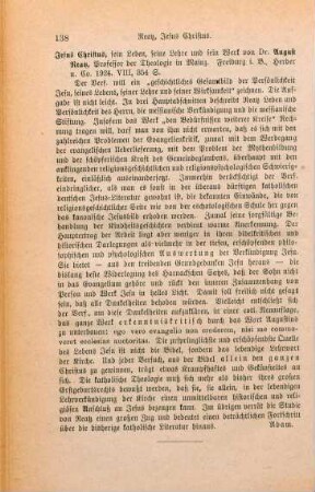 138 [Rezension] Reatz, August, Jesus Christus
