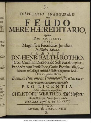 Disputatio Inauguralis De Feudo Mere Haereditario