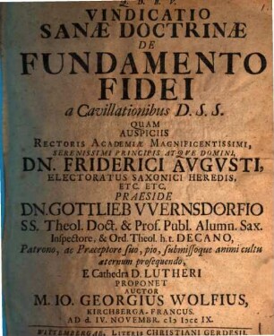 Vindicatio Sanae Doctrinae De Fundamento Fidei a Cavillationibus D. S. S.