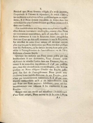 Édit Du Roi, Portant rétablissement de la Cour Plénière
