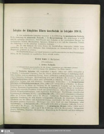 Lehrplan der Königlichen Höhern Gewerbschule