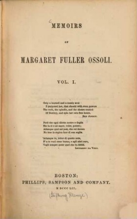 Memoirs of Margaret Fuller Ossoli. 1