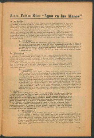 Juicios críticos sobre "Agua en las manos"