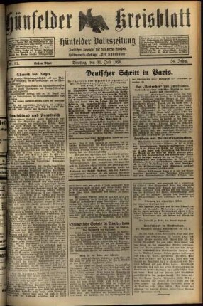 Erste Ausgabe vom Dienstag, den 31. Juli 1928.