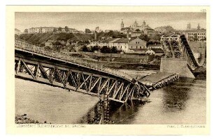 Der Krieg 1914/15 in Postkarten, 44. Reihe, Abt.: Rußland; Inhalt: Grodno und Umgebung: Nr. 433: Zerstörte Njemenbrücke bei Grodno