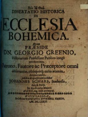 Diss. hist. de ecclesia Bohemica