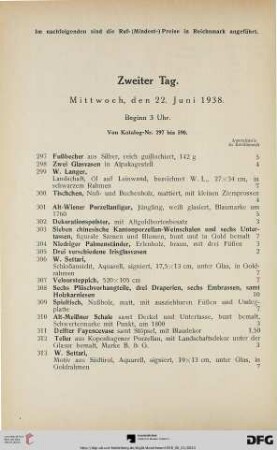 Zweiter Tag. Mittwoch, den 22. Juni 1938. Beginn 3 Uhr (Nr. 297-590)