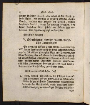 V. Die wiederum einreissen wollende nächtliche Unordnungen.
