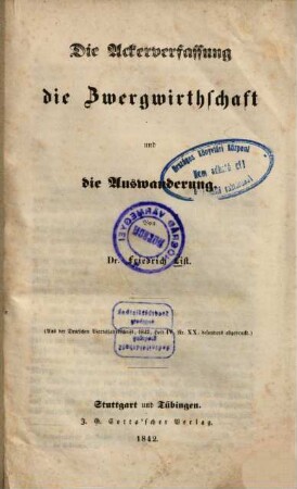 Die Ackerverfassung, die Zwergwirtschaft und die Auswanderung
