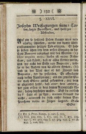 §. XXVI. Josephs Weißagungen senes Todes, letzte Krankheit, und heiliges Absterben.