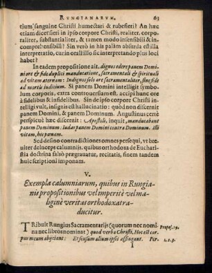 V. Exempla calumniarum, quibus in Rungianis propositionibus vel imperite vel maligine veritas orthodoxa traducitur..