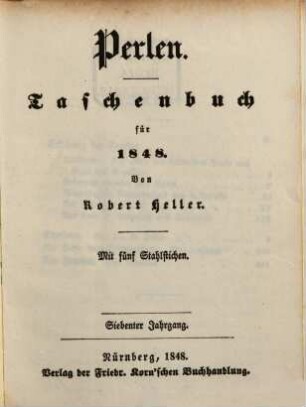 Perlen : Taschenbuch romantischer Erzählungen. 7. 1848