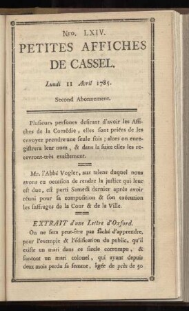 No LXIV (Lundi 11 Avril 1785)
