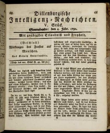 V. Stück. Sonnabends: den 4. Febr. 1792.